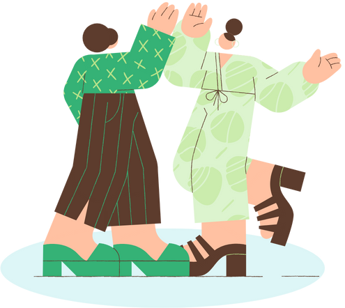 women high-fiving
